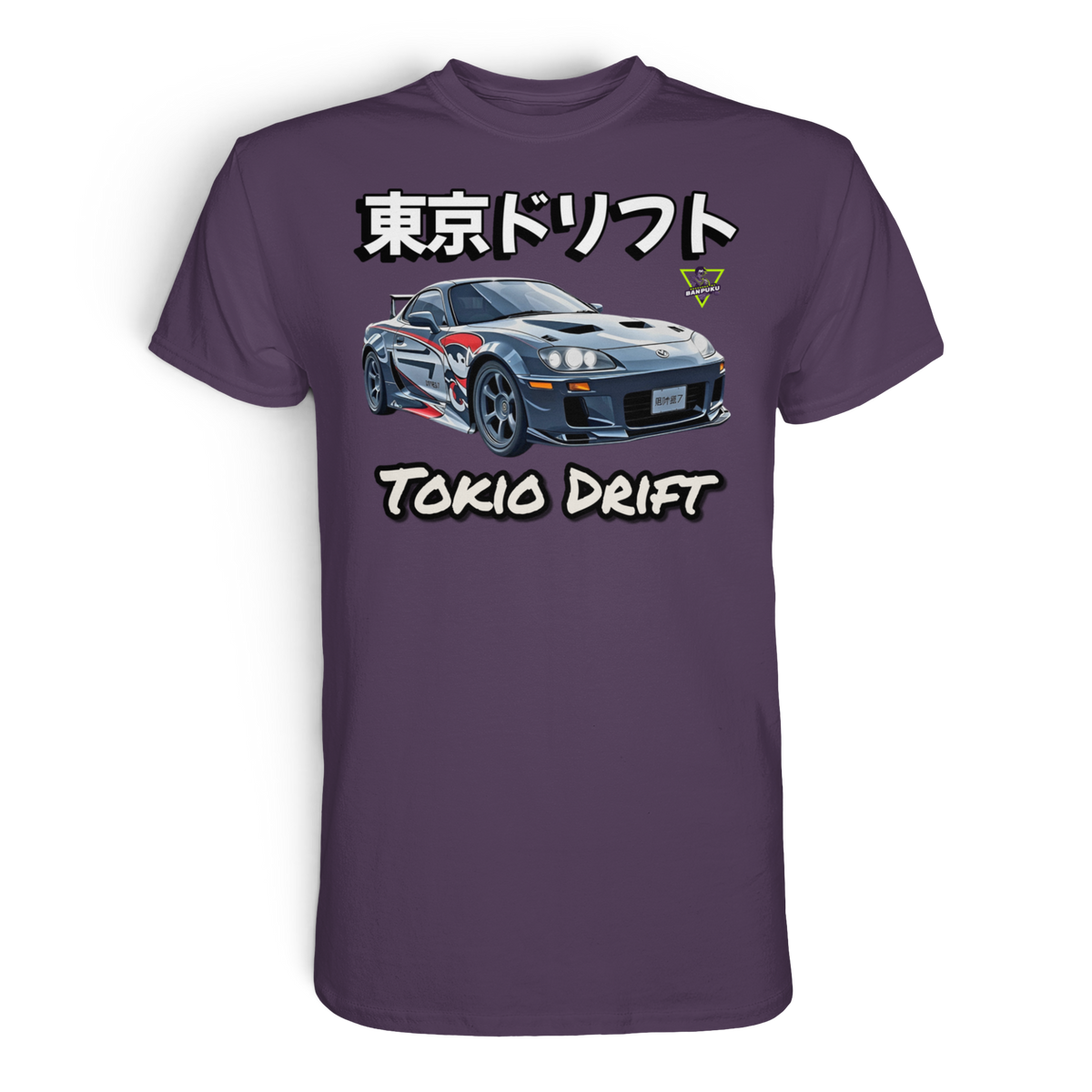 Anime T-Shirt Tokyo Street Racing in Lila, Vorderansicht mit Street-Racing-Motiv