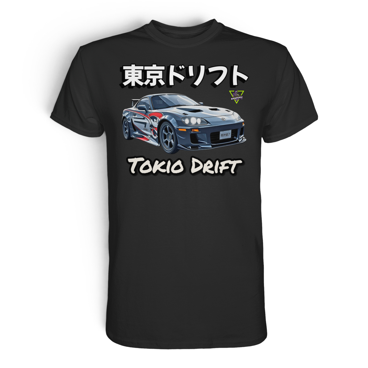 Anime T-Shirt Tokyo Street Racing in Schwarz, Vorderansicht mit Street-Racing-Motiv