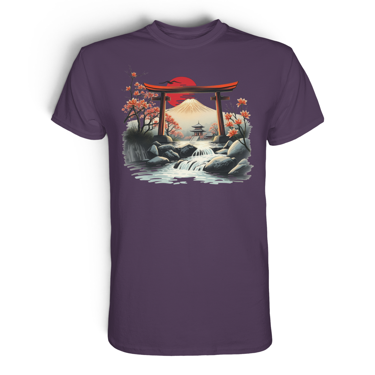 Anime T-Shirt Torii Tor in Lila, Vorderansicht mit japanischem Torii-Schreintor