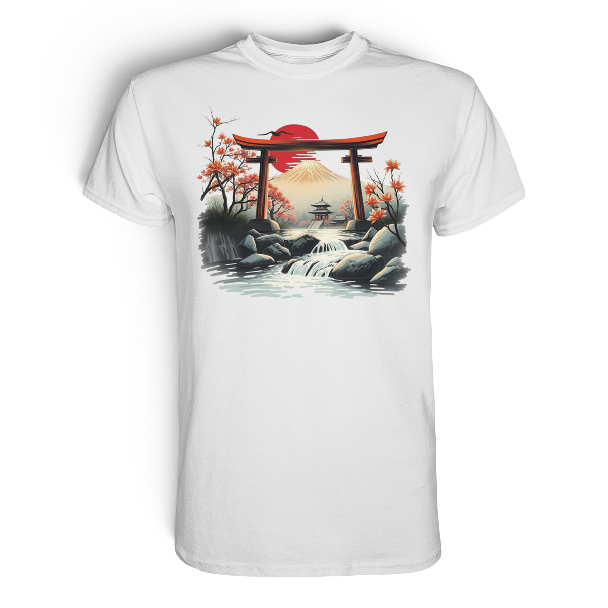 Anime T-Shirt Torii Tor in Weiß, Vorderansicht mit japanischem Torii-Schreintor