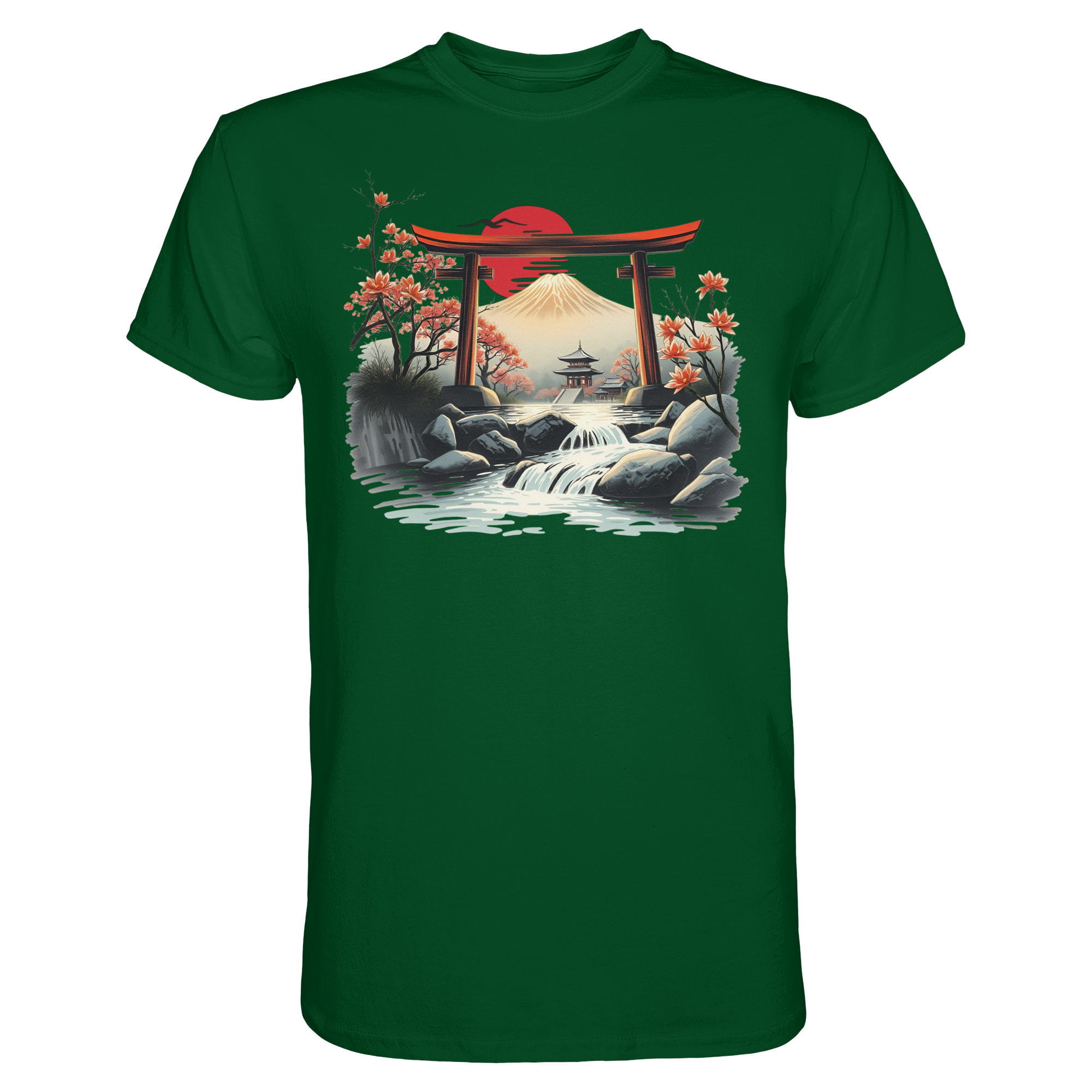 Unisex Premium Shirt Torii von Banpuku in Flaschengrün, vorderseitiges Bild, bequemes und stilvolles Design