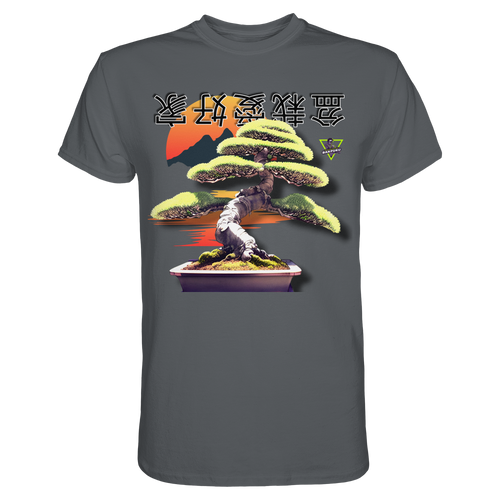 Unisex-Baumwollshirt von Banpuku mit Bonsai-Design, dunkelgrau, Vorderseite, hochwertiges Premium-Shirt