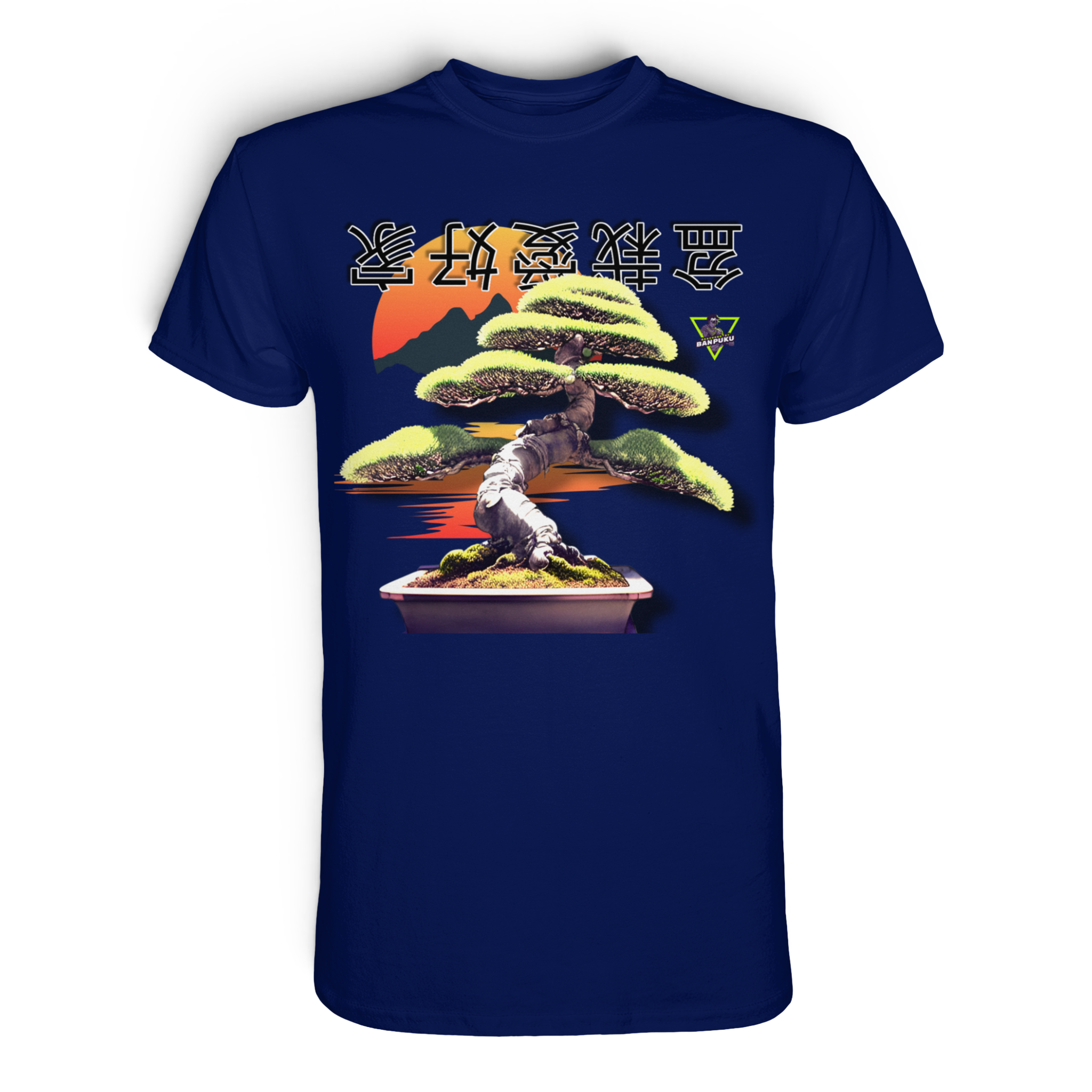 Unisex Premium-Shirt mit Bonsai-Design in urban navy, von Banpuku, auf der Vorderseite sichtbar, hochwertiges Baumwollshirt.