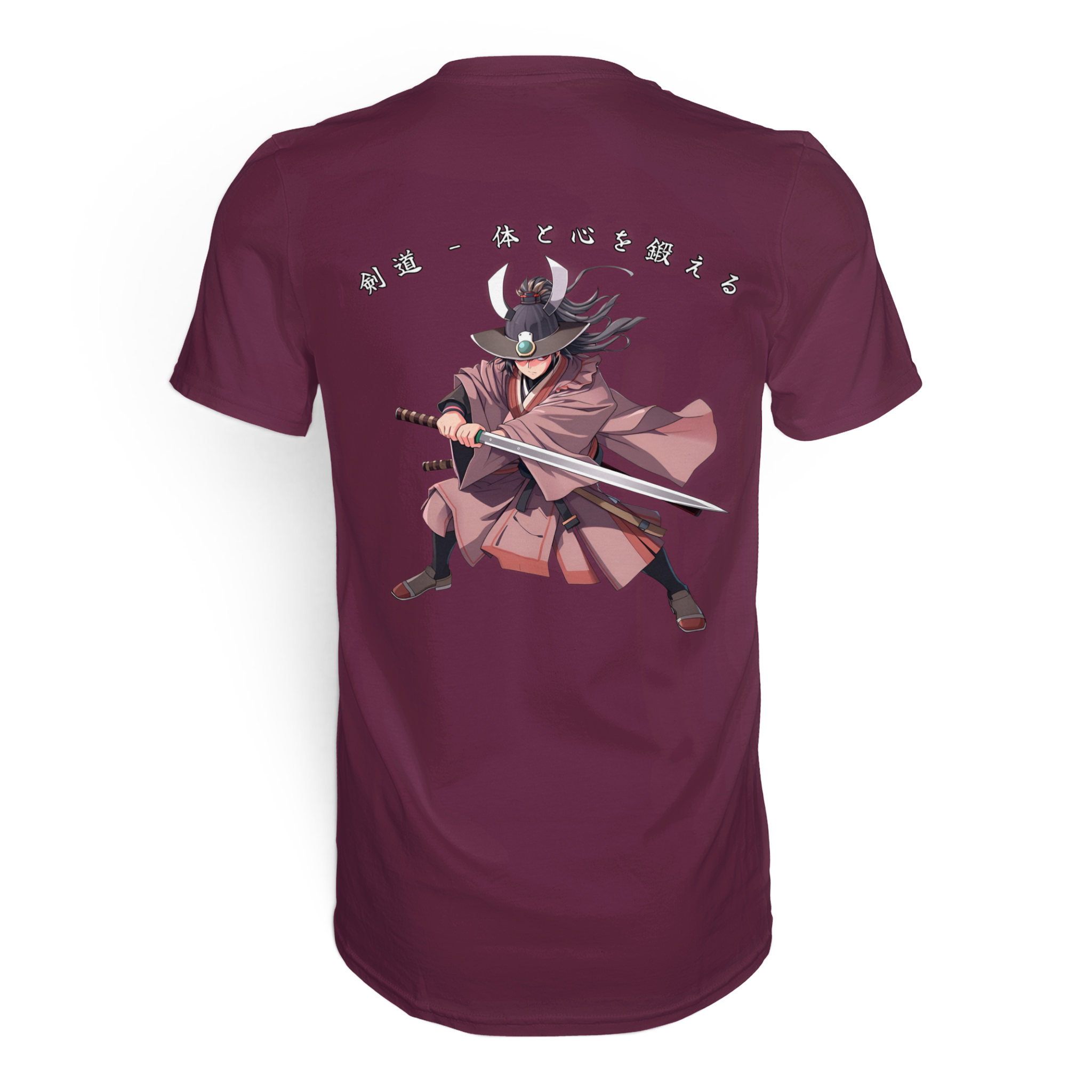 Unisex Kendo Premium-Shirt von Banpuku in Burgunderrot, Rückenansicht, weiches Material, modernes Design, hochwertige Verarbeitung