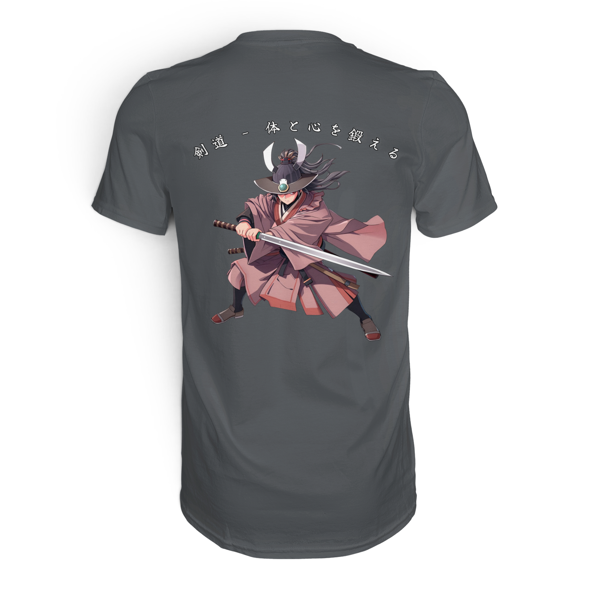 Unisex-Kendo Premium-Shirt von Banpuku, dunkelgrau, Rückseite mit schlichtem Design, aus weichem Stoff, perfekt für Casual-Looks.