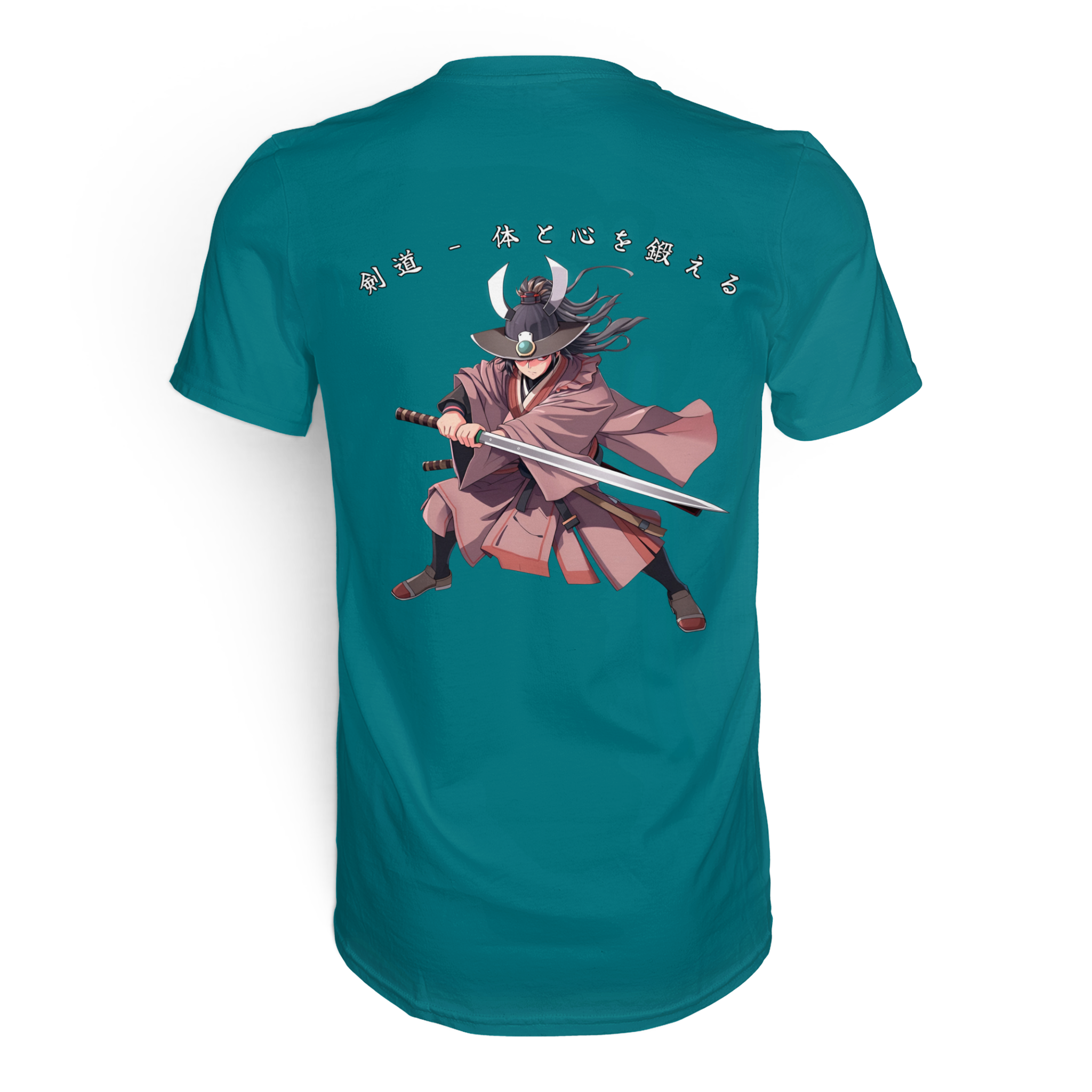 Unisex-Kendo Premium-Shirt von Banpuku, Rückseite, blaue Farbe, weiches Material, stilvoller Schnitt, bequemes Unisex-Design