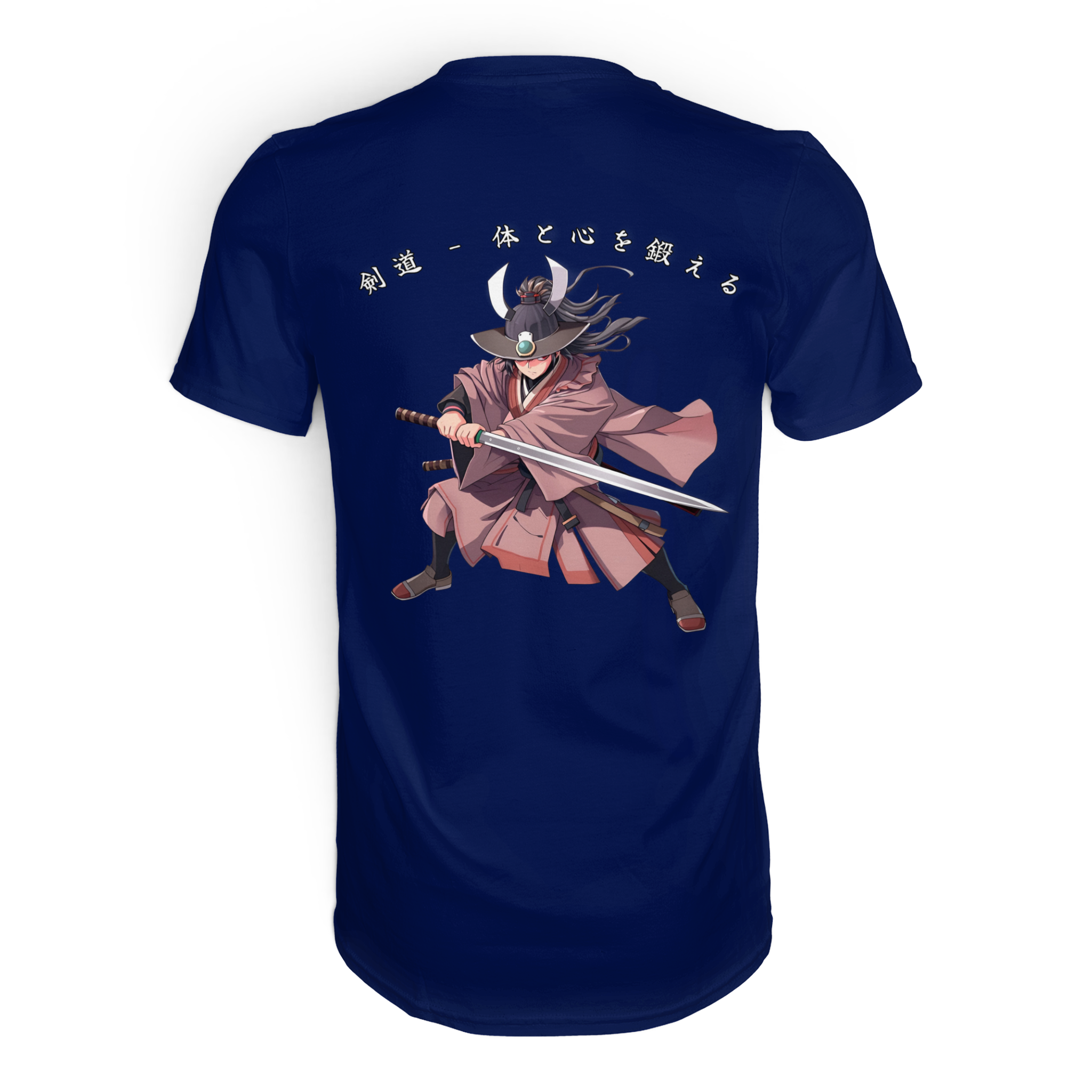 Unisex-Kendo Premium-Shirt von Banpuku in urban navy, Rückenansicht, weiches Baumwollmaterial, bequemes Design, stilvoller Streetwear-Look