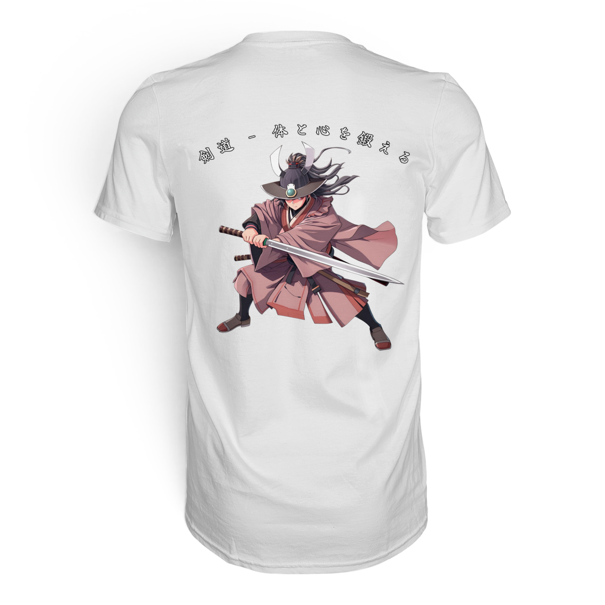 Weißes Kendo Premium-Shirt von Banpuku, Unisex-Design, Rückenansicht, hochwertige Baumwolle, stilvoll und bequem.