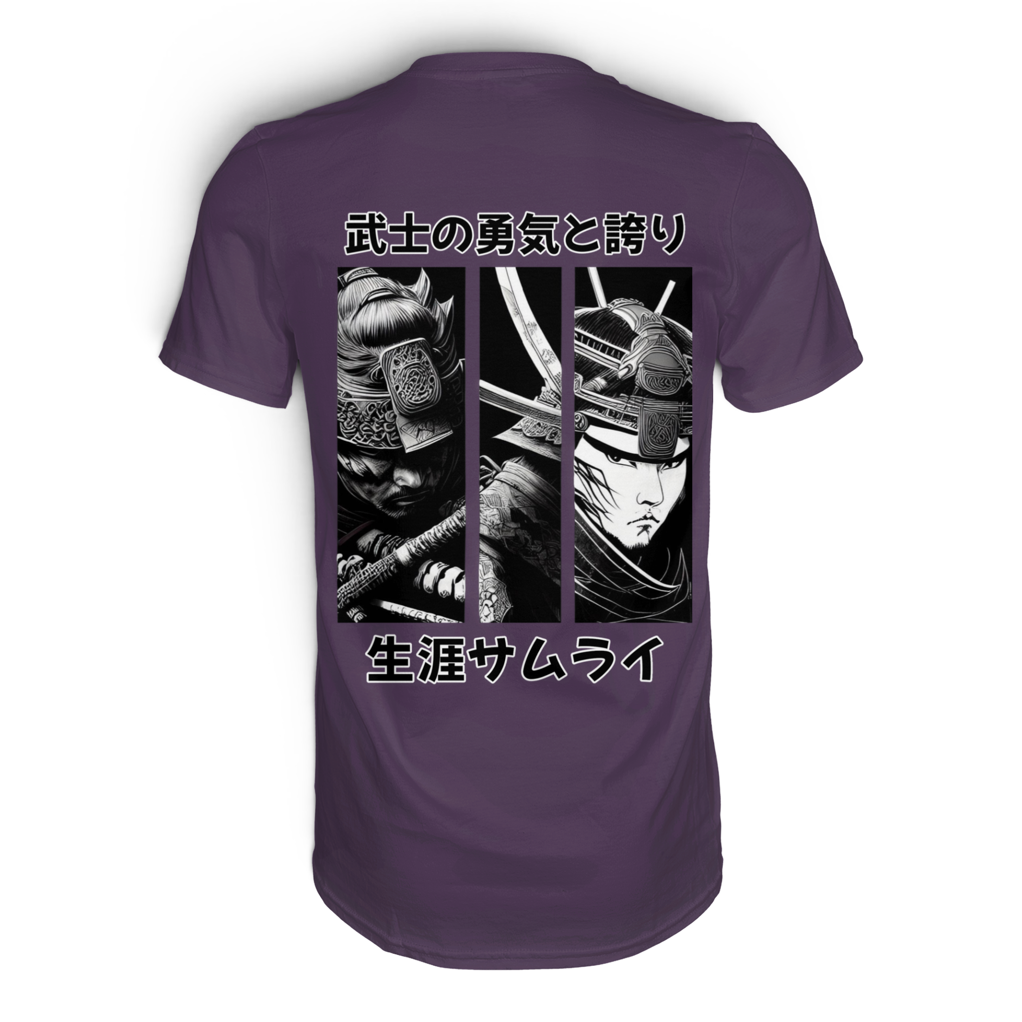 Ronin Premium-Shirt von Banpuku, Unisex-T-Shirt in urban-lila, Rückenansicht, hochwertiges Design, weiches Baumwollmaterial