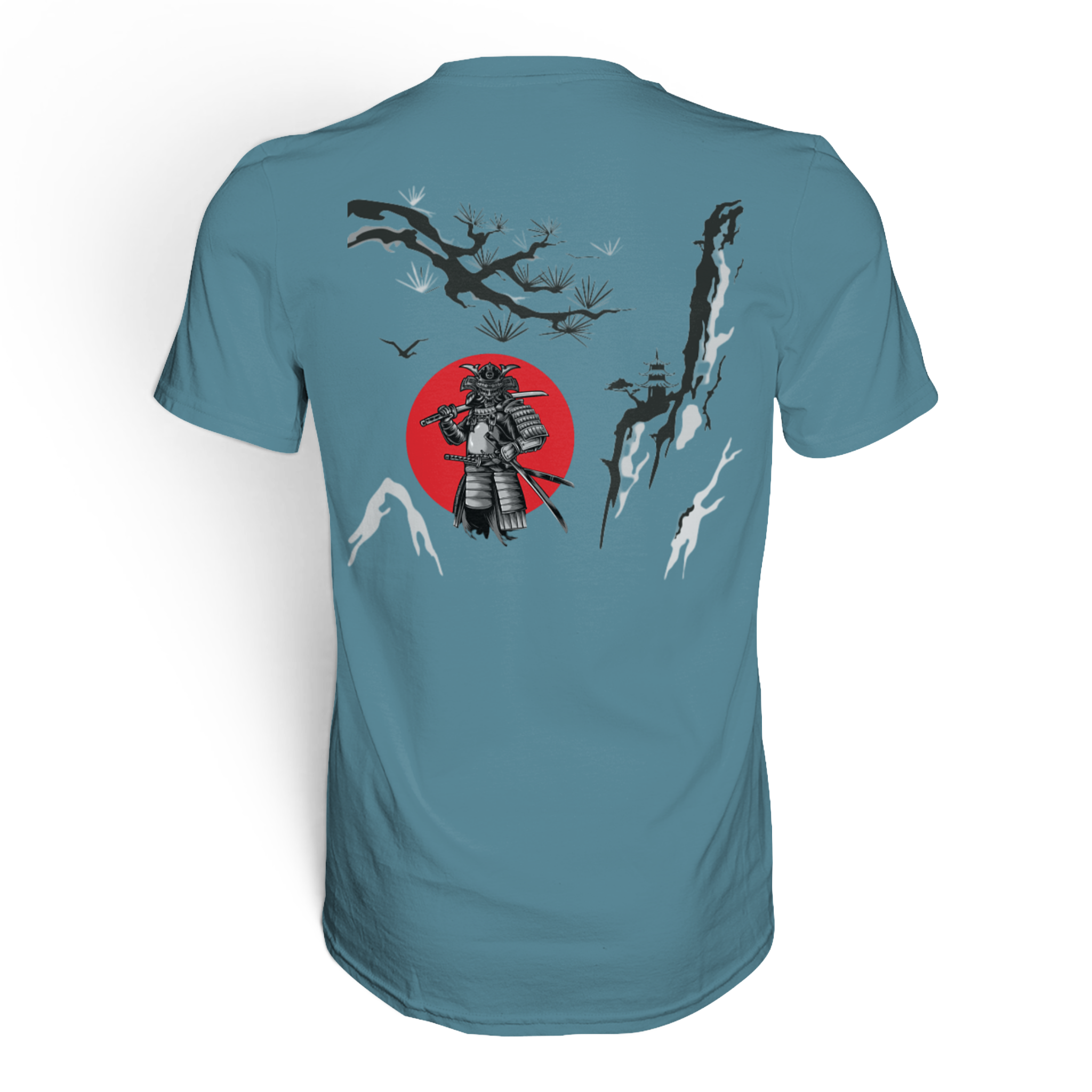 Unisex Samurai Premium-Shirt von Banpuku, Rückseite, schlichtes Design, hochwertige Baumwollqualität, stilvoll und bequem.