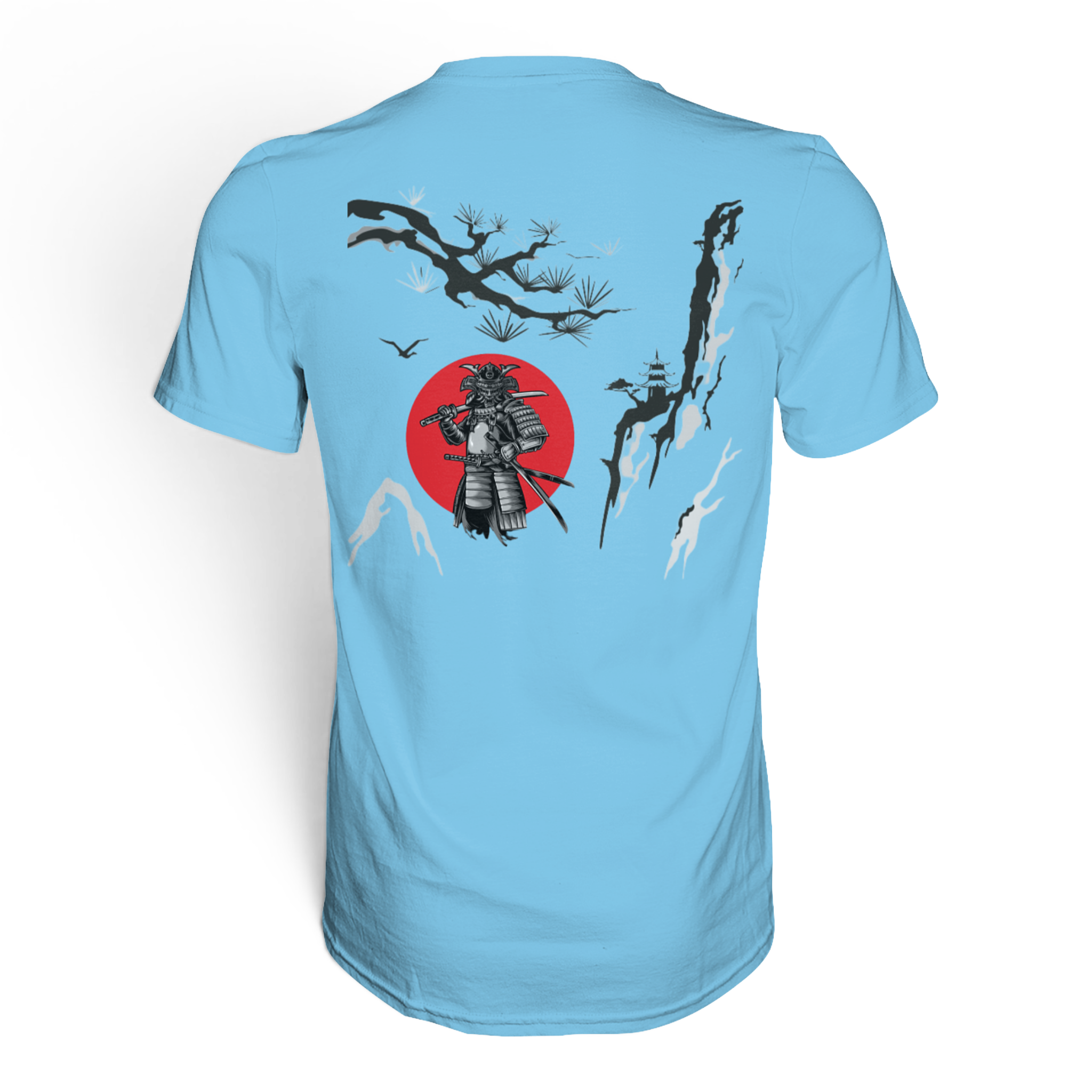 Unisex Samurai Premium-Shirt von Banpuku, Rückansicht mit stilvollem Samurai-Design auf hochwertigem T-Shirt.