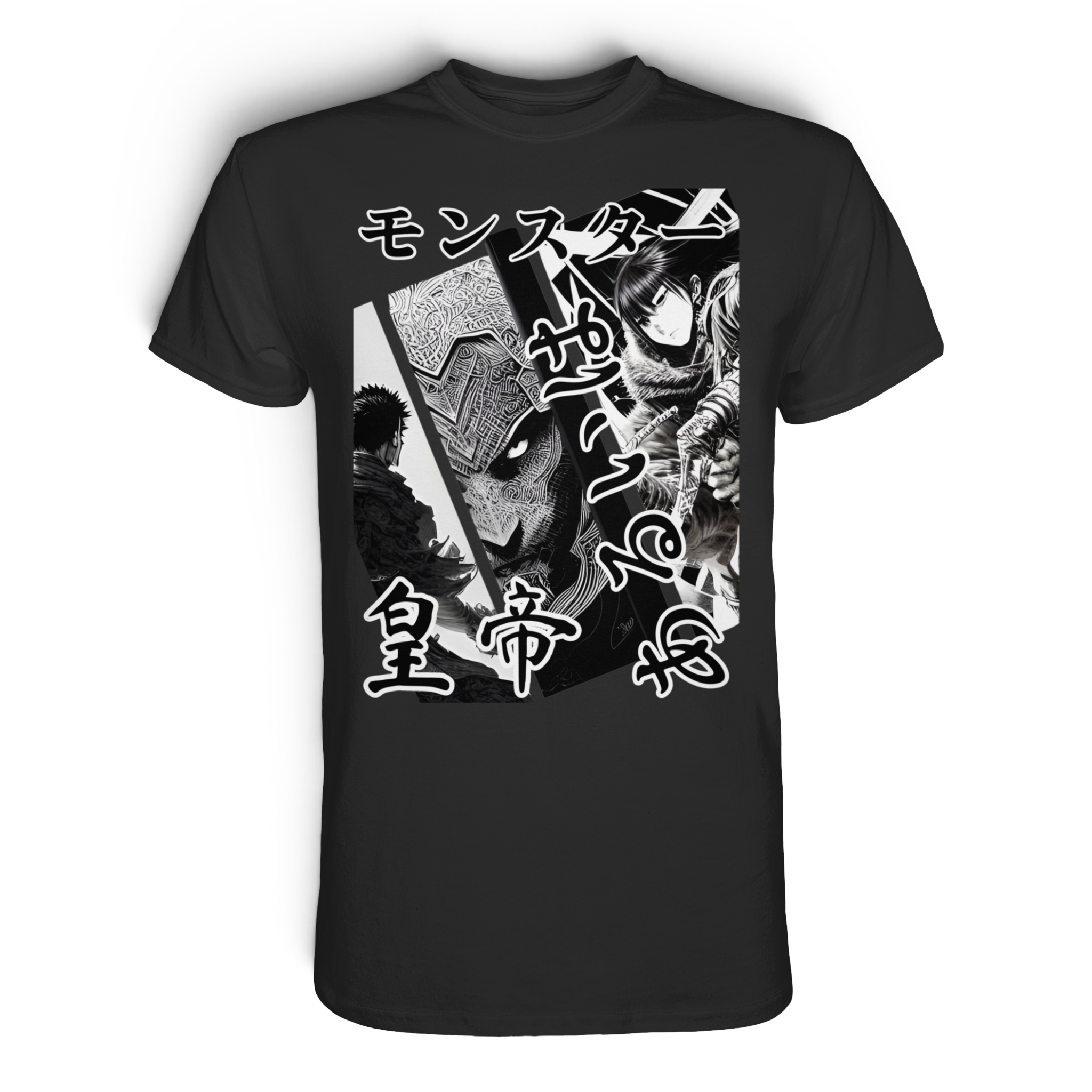 Schwarzes Tenno Premium-Unisex-Shirt von Banpuku, vorderseitig mit modernem Design, aus weichem Stoff gefertigt