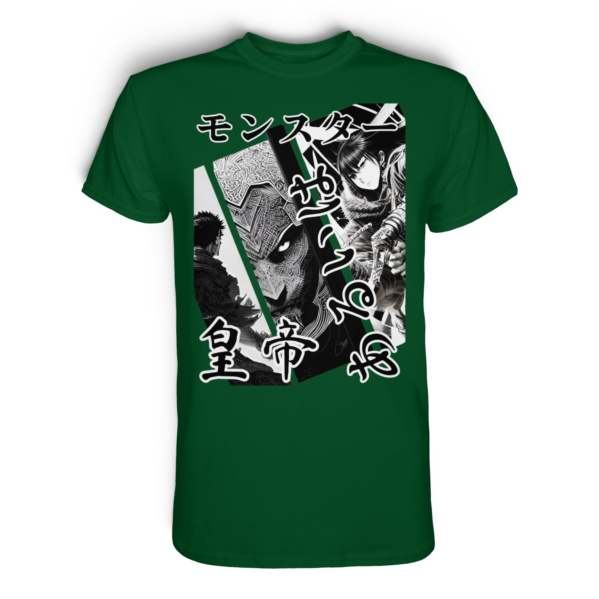 Unisex Premium-Shirt von Banpuku in Flaschengrün mit sichtbarem vorderem Design, hochwertiger Baumwollstoff, modernes Fit.