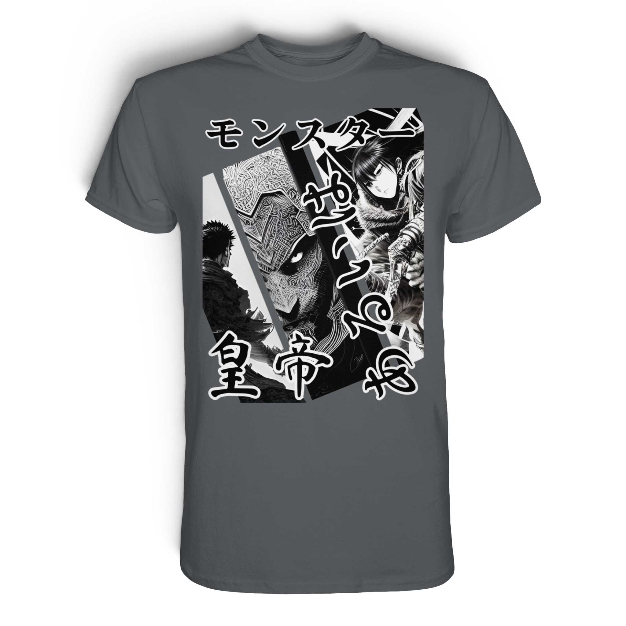 Unisex Premium-Shirt von Banpuku in Dunkelgrau, Vorderansicht, schlichtes Design, hochwertiges Material, bequemes Tragegefühl.