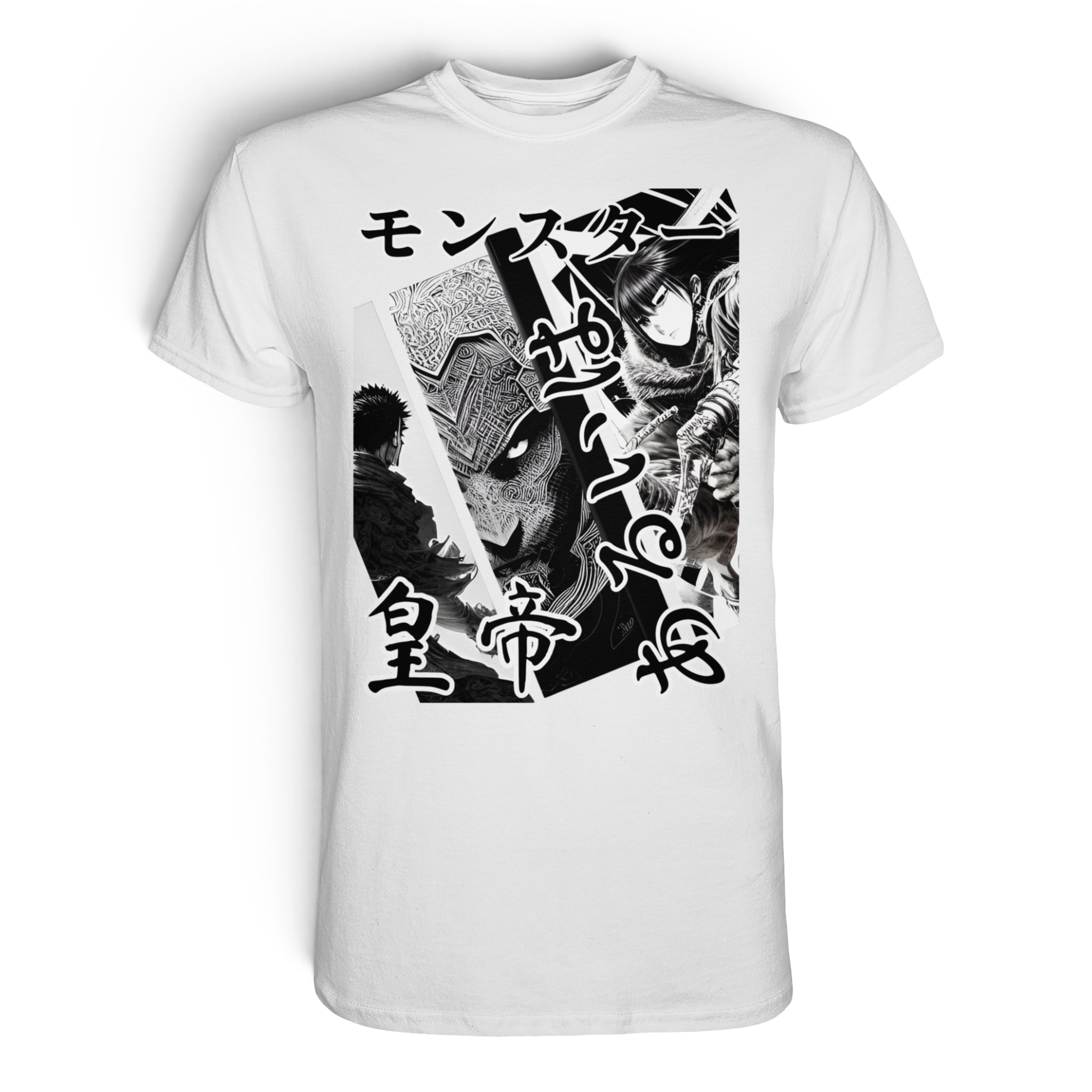 Weißes Unisex-T-Shirt von Banpuku mit Tenno-Design, Vorderansicht, hochwertiges Premium-Shirt aus weichem Stoff