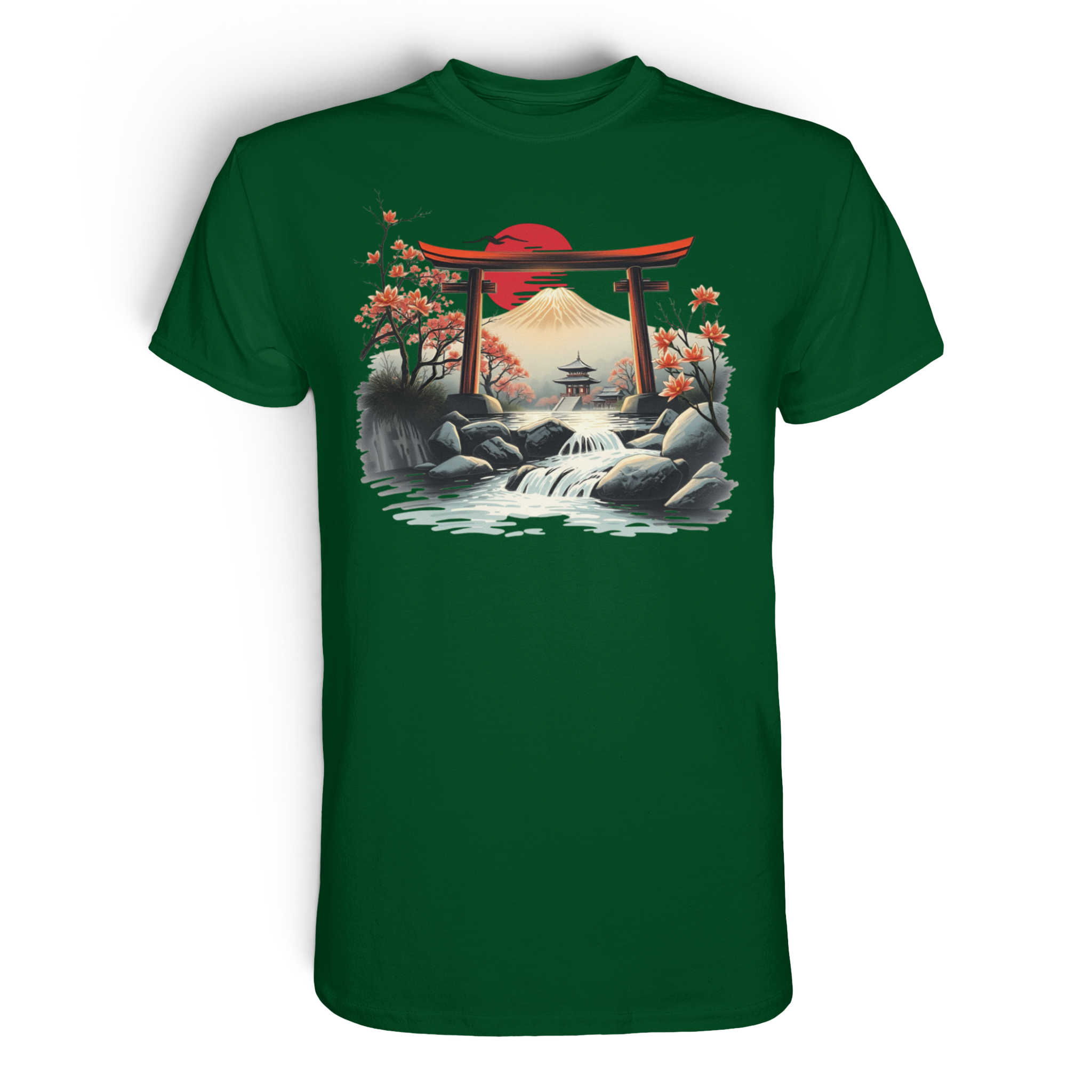 Unisex Premium-Shirt von Banpuku in Flaschengrün, Frontansicht, weiches Material und modernem Design.