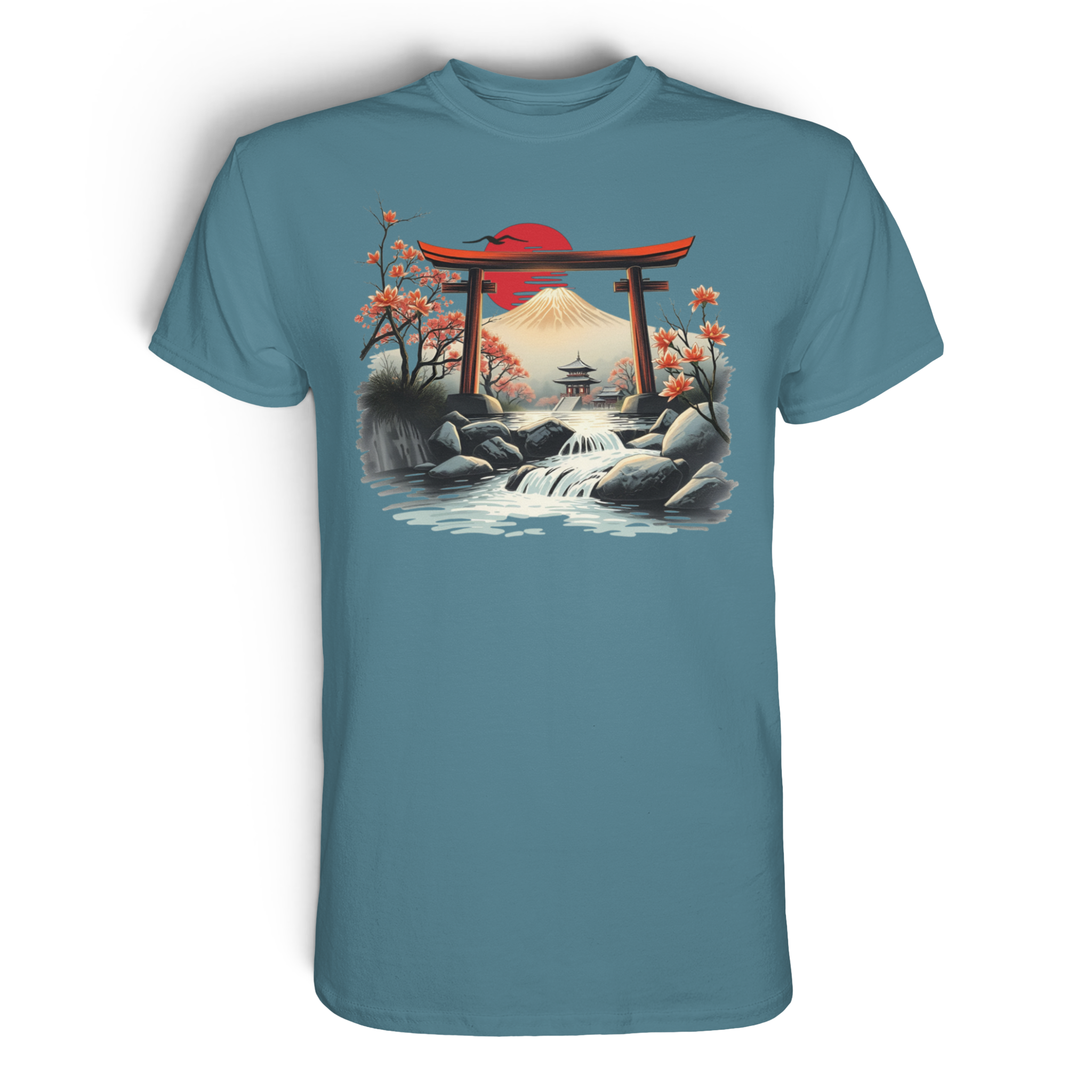 Unisex Premium Shirt von Banpuku in Steinblau, vorneansicht, weiches Material, schlichtes Design, hochwertiges T-Shirt für Männer und Frauen