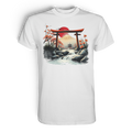 Hochwertiges unisex T-Shirt von Banpuku mit Torii-Design in Weiß, Vorderseite sichtbar, bequemes Premium Shirt für Damen und Herren
