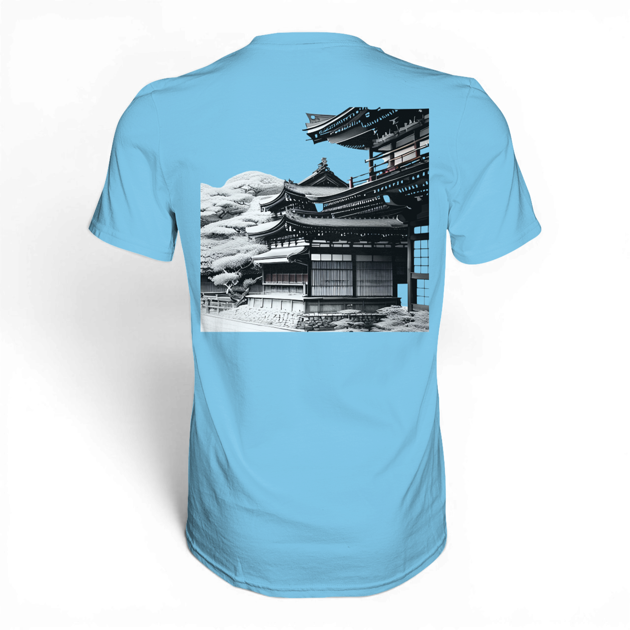Unisex-Premium-Shirt von Banpuku mit aufgedrucktem Kominka-Design auf der Rückseite, bequemes, hochwertiges Kleidungsstück.