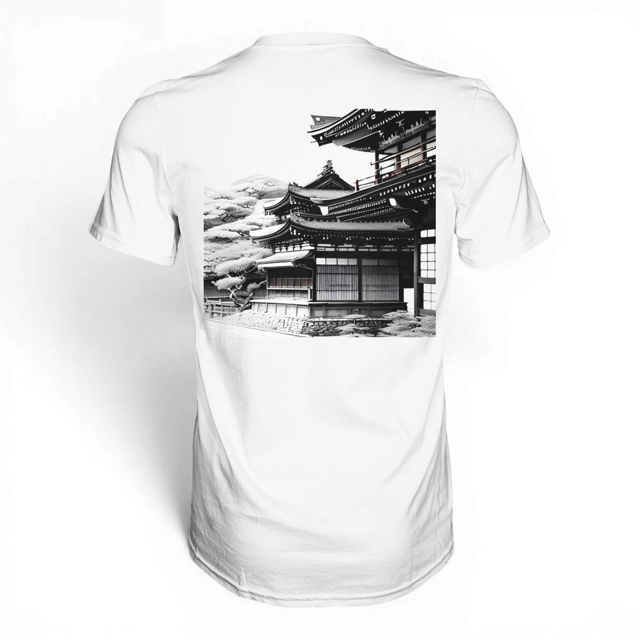 Unisex Premium-Shirt von Banpuku mit schlichtem Design, Blick auf den Rücken, aus hochwertigem Material, auf hellem Hintergrund.