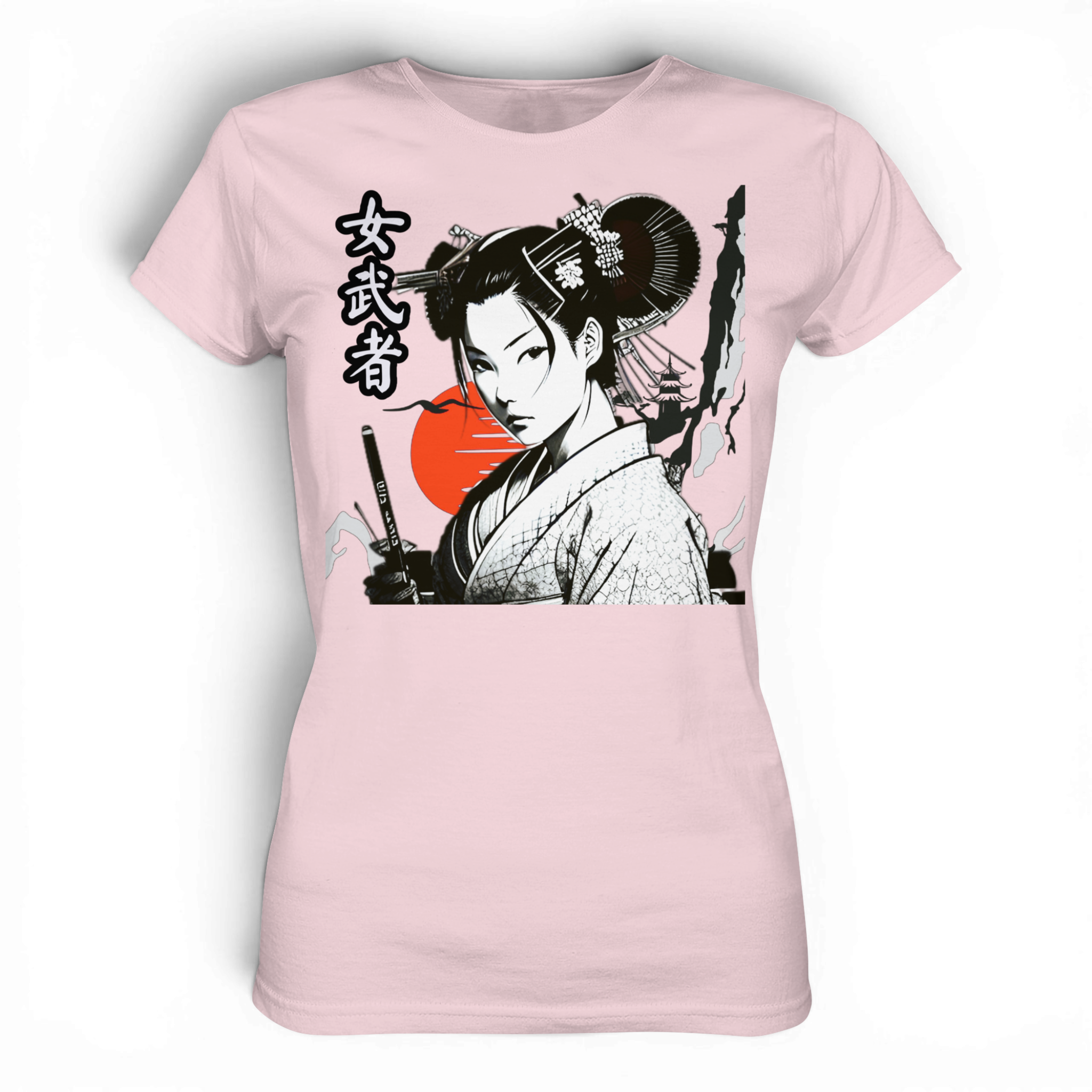 Damen Premium-Shirt von Banpuku mit Onna-Bugeisha-Design, orchideenrosa, vorderansicht, bequemes Lady-Shirt aus weichem Material